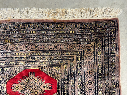 4'2"x6'4" Hand-Knotted 100% Wool Pile Bokhara Area Rug - Carpet