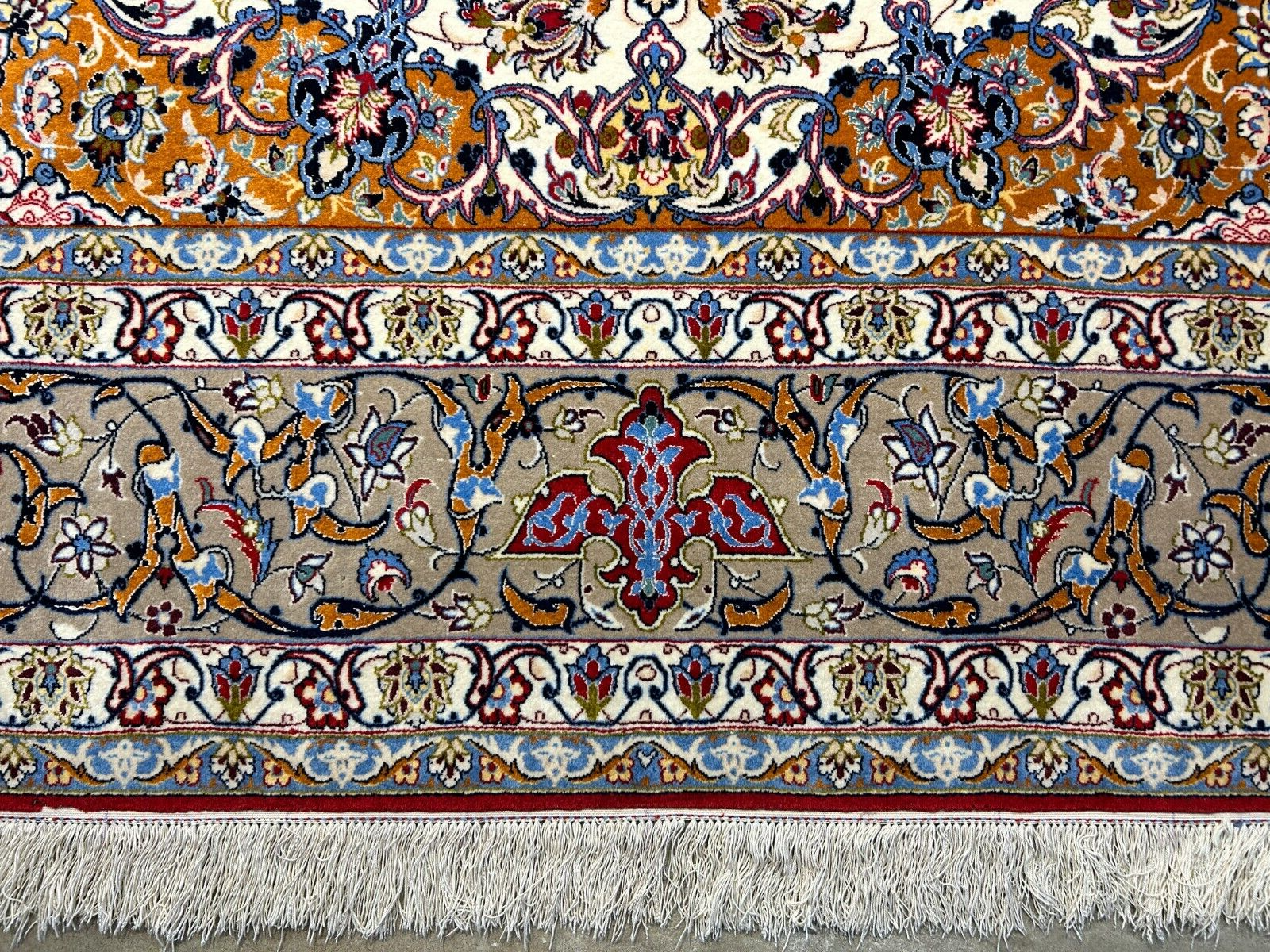 7'x10'8" Fine Hand-Knotted Wool & Silk Blend Isfahane Carpet - Area Rug