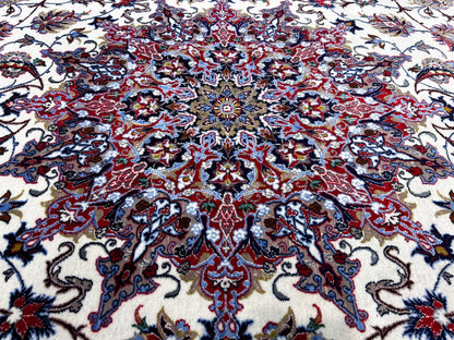  8'6"x12'1'' Very Fine Silk & Wool Isfahane Area Rug - Area Carpet