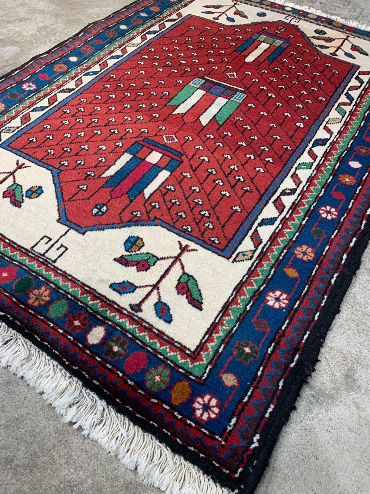 3'5"x4'9'' Hand-Knotted 100% Wool Pile Hamadane Area Rug - Carpet