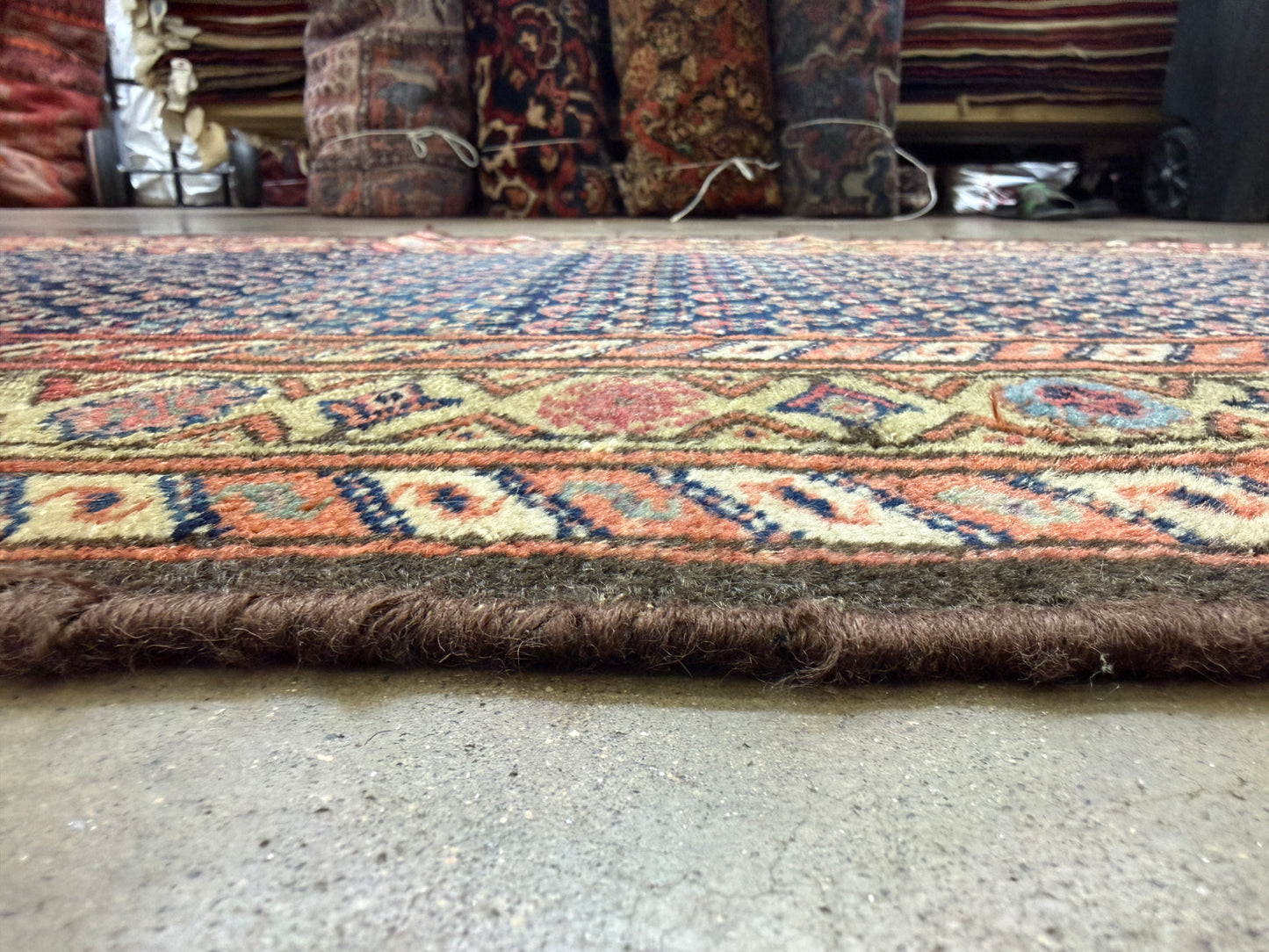 3’x13’9” Antique Hand-Knotted Wool Malayer Persian Runner 3x13 Handmade Blue Green Carpet