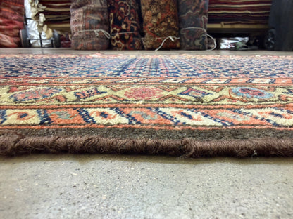 3’x13’9” Antique Hand-Knotted Wool Malayer Persian Runner 3x13 Handmade Blue Green Carpet