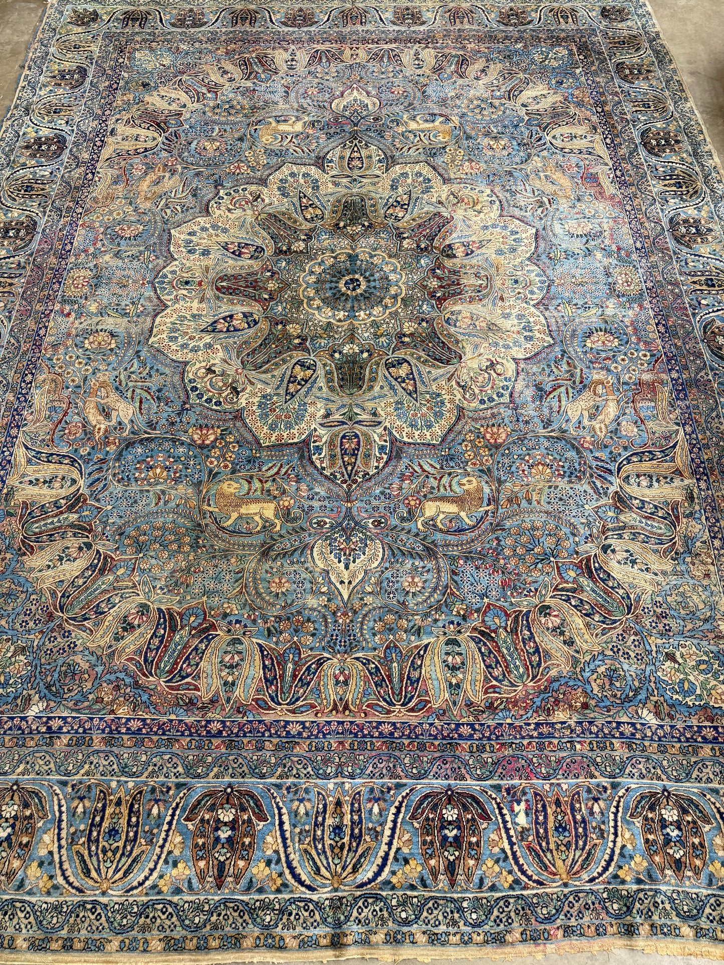 11’x14’10” Antique Hand-Knotted Fine Wool Persian Kerman Area Rug Handmade