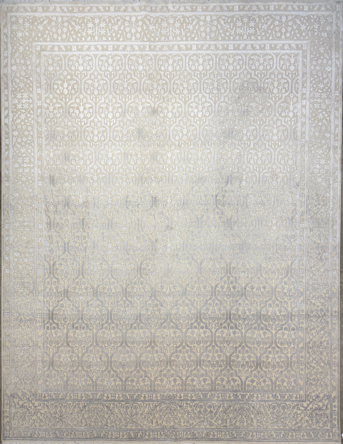 7’9”x10’ Hand-Knotted Carved Wool & Silk All-Over Area Rug