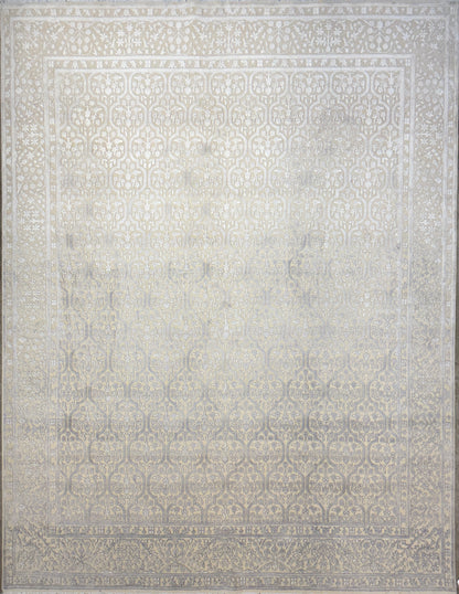 7’9”x10’ Hand-Knotted Carved Wool & Silk All-Over Area Rug