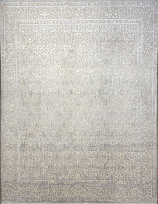 7’9”x10’ Hand-Knotted Carved Wool & Silk All-Over Area Rug