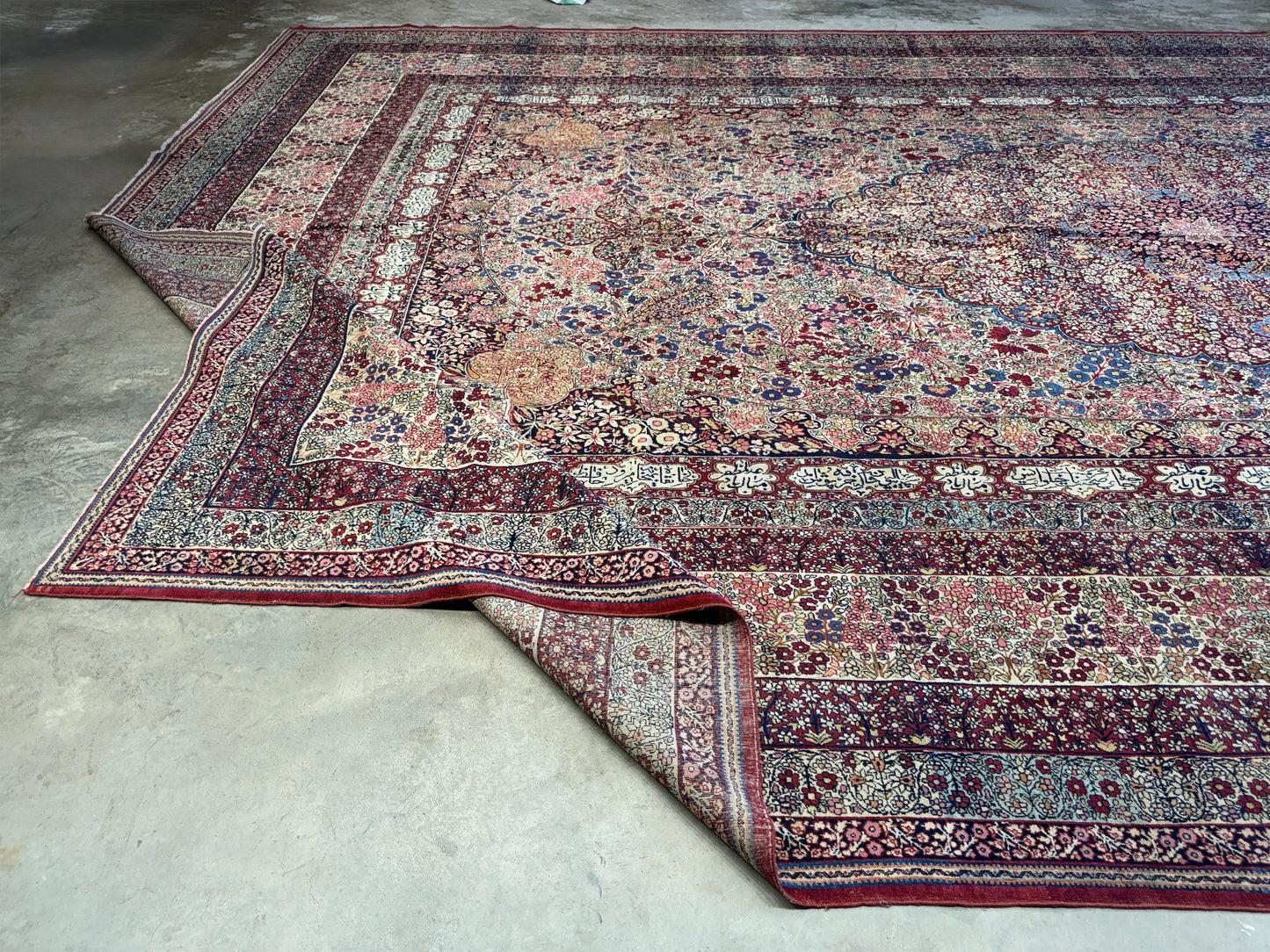12’11”x21’7” Very Fine Collector Antique Hand-Knotted Signed Persian Kerman Area Rug