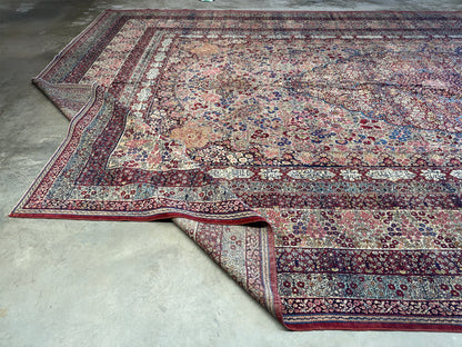 12’11”x21’7” Very Fine Collector Antique Hand-Knotted Signed Persian Kerman Area Rug