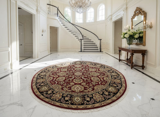 9’ Diameter Hand-Knotted Wool Indian Round Oriental Rug - 9x9 Handmade Carpet