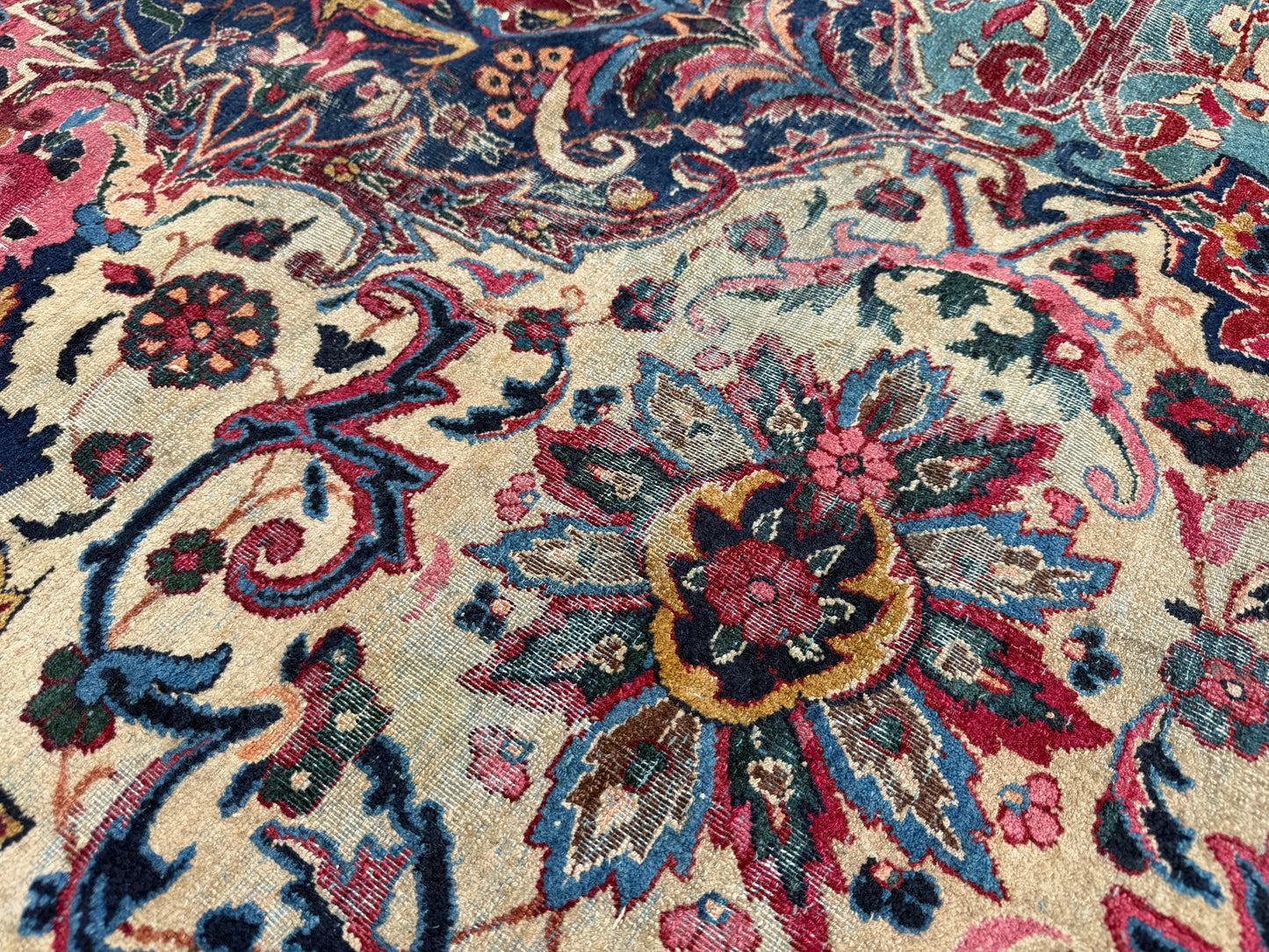 13’6”x21’10” Antique Hand-Knotted Very Fine Wool Persian Kerman Area Rug