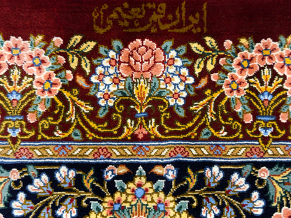 (On Hold for LH) Luxurious Hand-Knotted 100% Silk Persian Qum Rug - Signed Naimi - 6'5"x9'10"