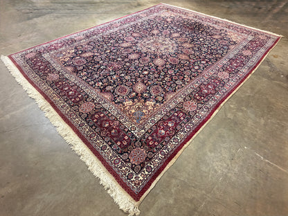 9’9”x13’2” Hand-Knotted Very Fine Antique Wool Persian Mashad Signed Saber Area Rug