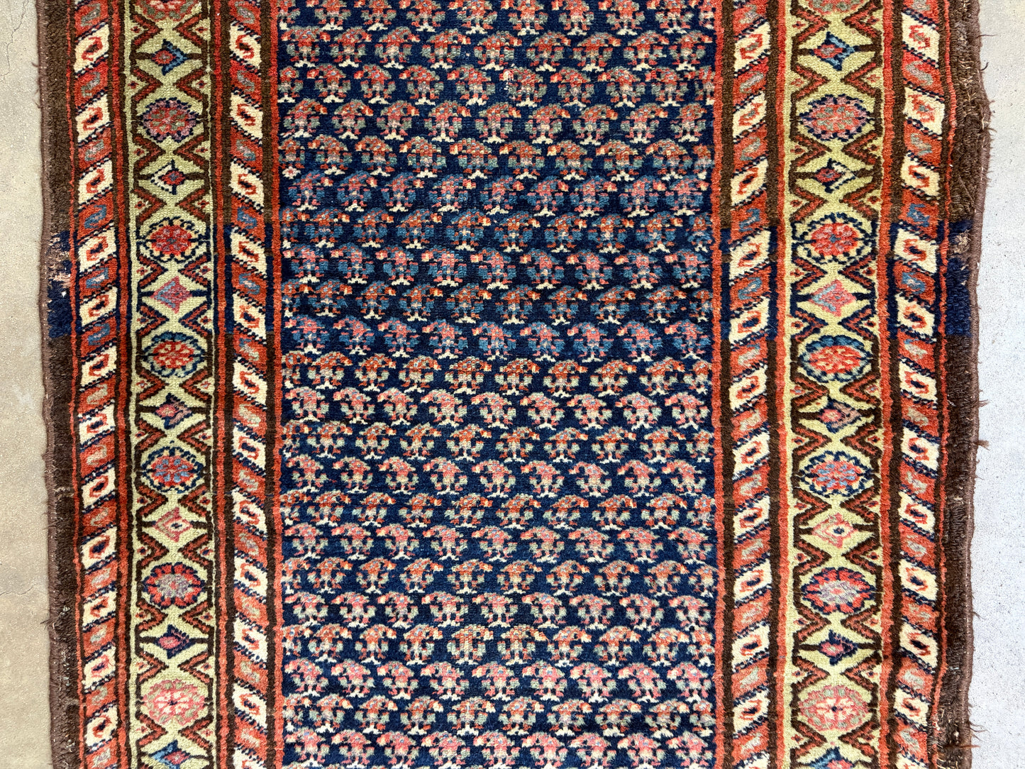 3’x13’9” Antique Hand-Knotted Wool Malayer Persian Runner 3x13 Handmade Blue Green Carpet