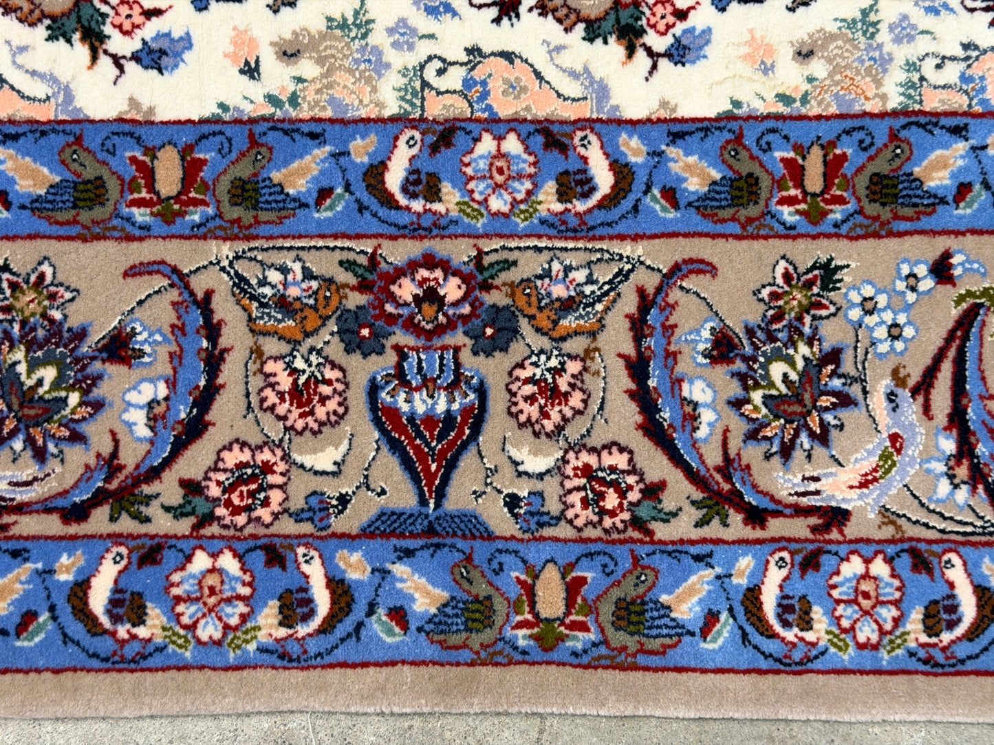 Hand-Knotted Persian Isfahan Rug -Garden of Birds- 3’7”x5’3”