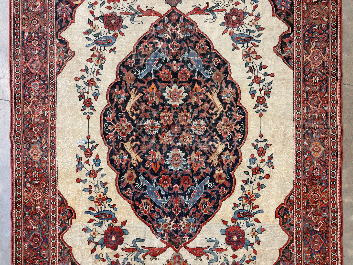 4’3”x6’5” Antique Hand-knotted Wool Kashan Persian Rug 4x6 Animal Handmade Carpet