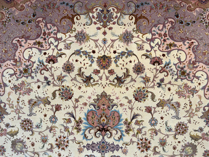 9’10”x13’5” Very Fine Hand-Knotted Persian Tabriz 80 Raj Area Rug