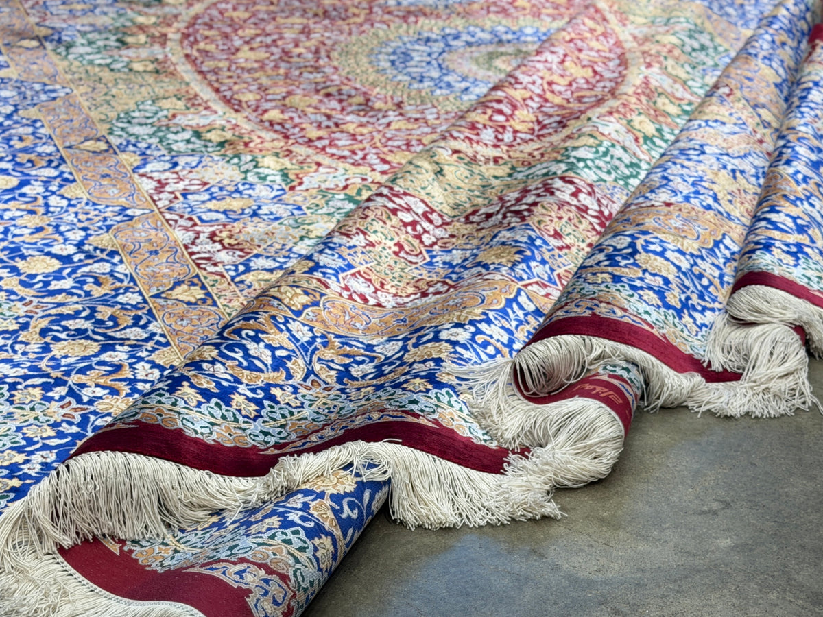 Luxurious Hand-Knotted 100% Silk Persian Qum Rug - Signed Kazemi - 6'6"x10'
