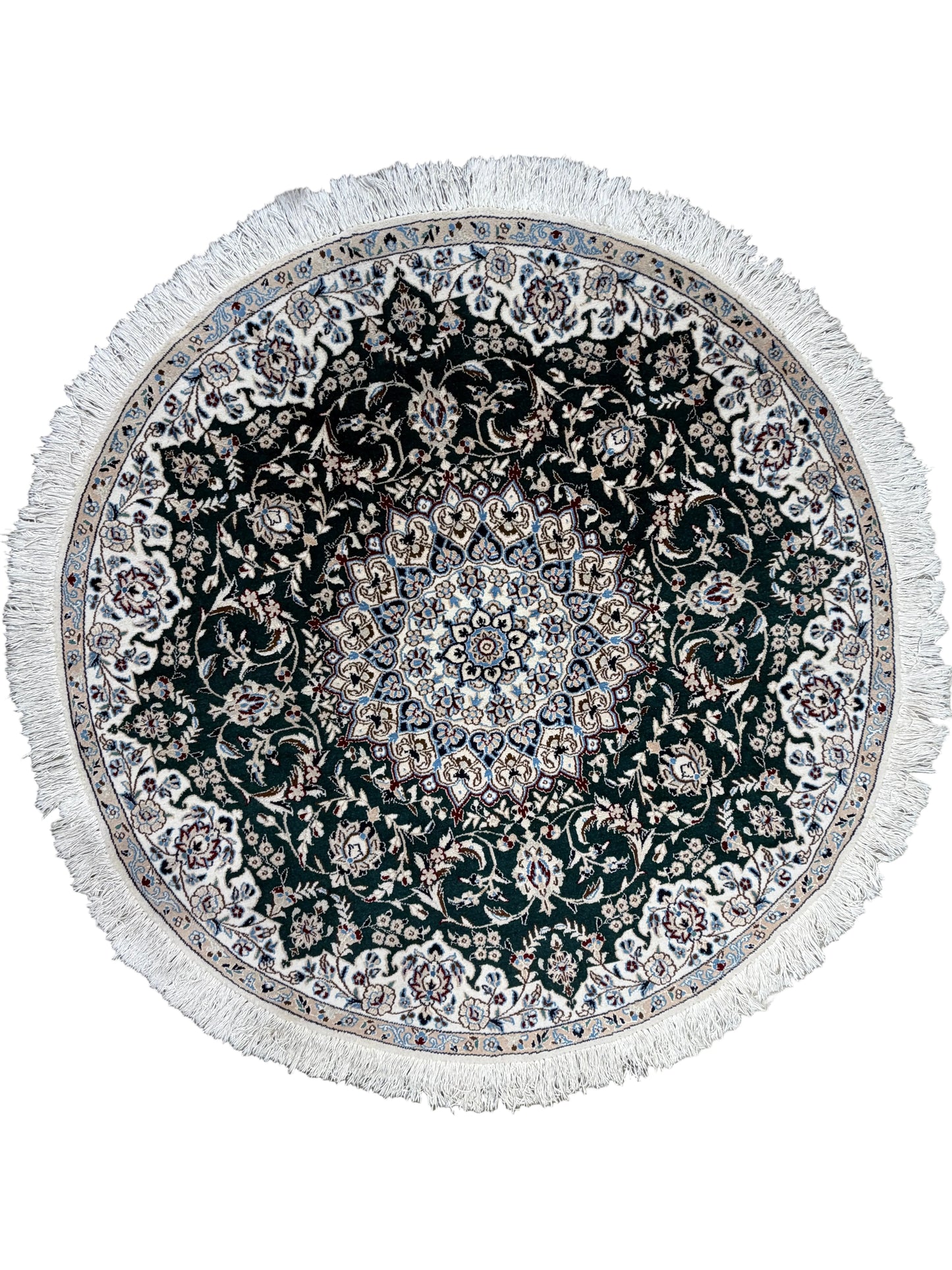 Hand-Knotted Persian Nain 9 La Rug - 4’9” Round
