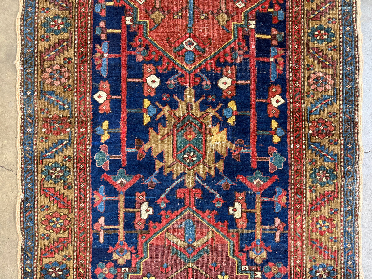 Hand-Knotted Antique Heriz Runner - 3’3”x17’9”