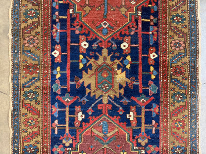 Hand-Knotted Antique Heriz Runner - 3’3”x17’9”