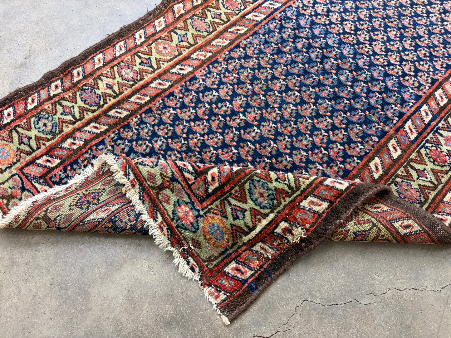 3’x13’9” Antique Hand-Knotted Wool Malayer Persian Runner 3x13 Handmade Blue Green Carpet