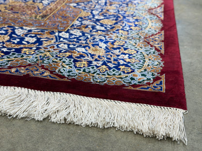 Luxurious Hand-Knotted 100% Silk Persian Qum Rug - Signed Kazemi - 6'6"x10'