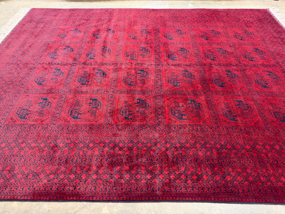 10’x14’ Hand-Knotted Wool Afghan Khalmohammadi Rug 10x14 Red All-Over Handmade Carpet