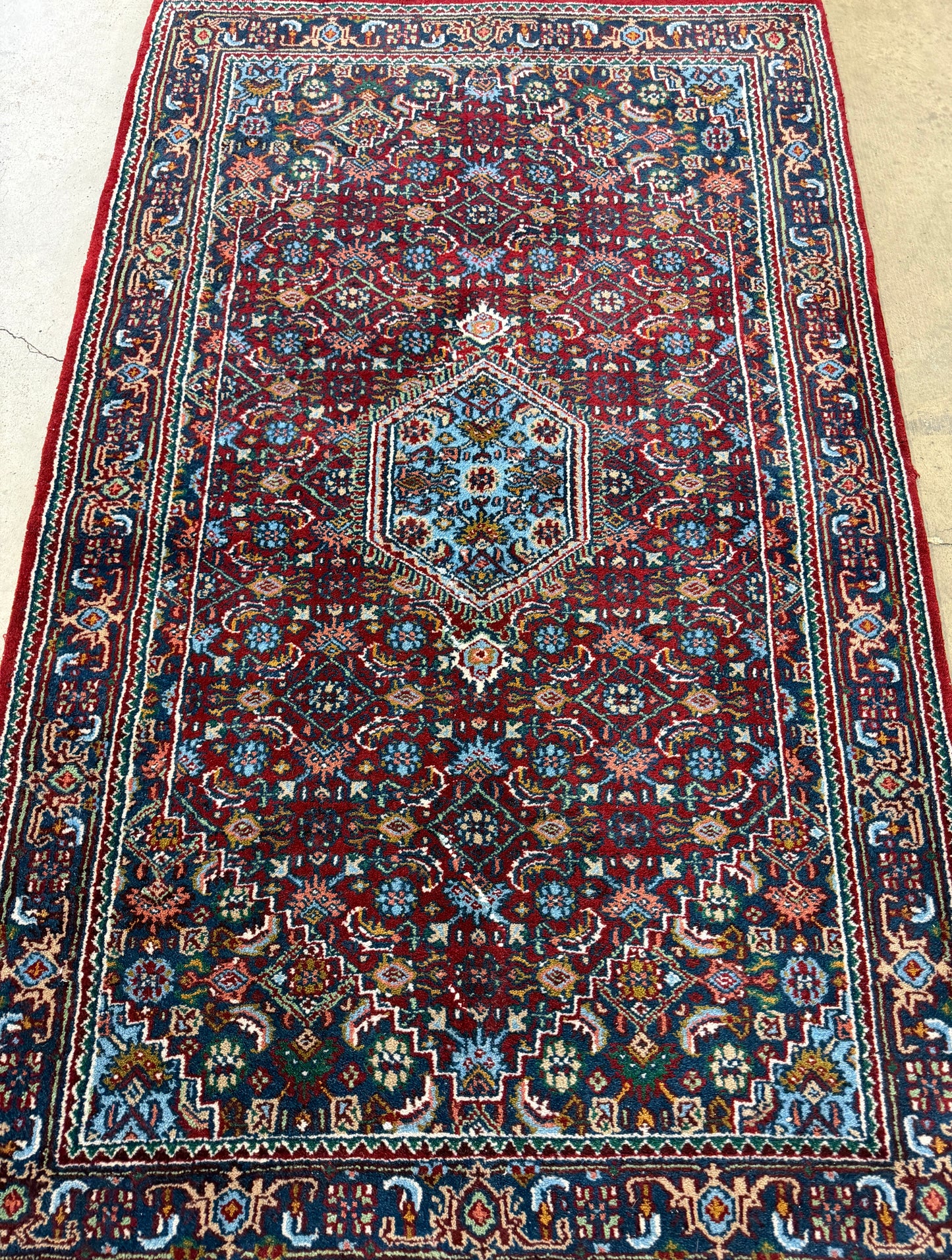 3’4”x5’6” Fine Hand-Knotted Wool IndoBidjar Persian Rug 3x5 Burgundy Handmade Carpet