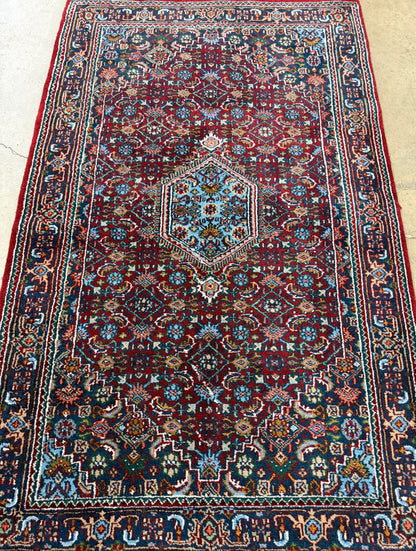 3’4”x5’6” Fine Hand-Knotted Wool IndoBidjar Persian Rug 3x5 Burgundy Handmade Carpet