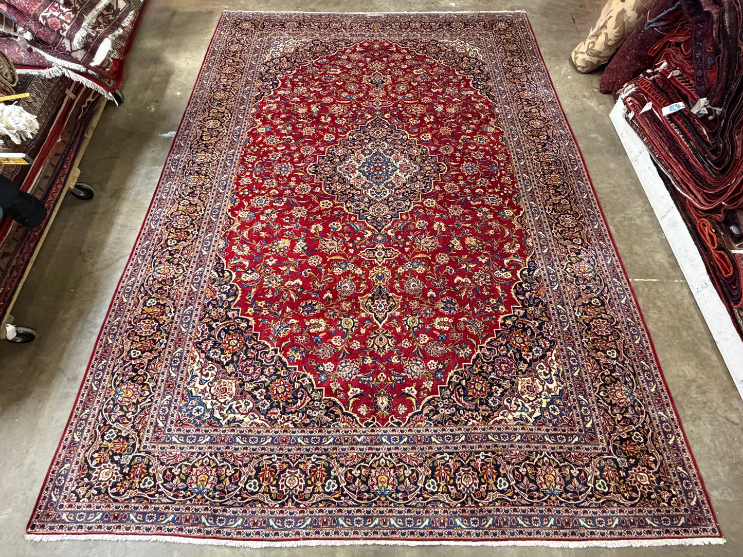 11’4”x16’2” Hand-Knotted Very Fine Kork Wool Persian Kashan Signed Area Rug Handmade
