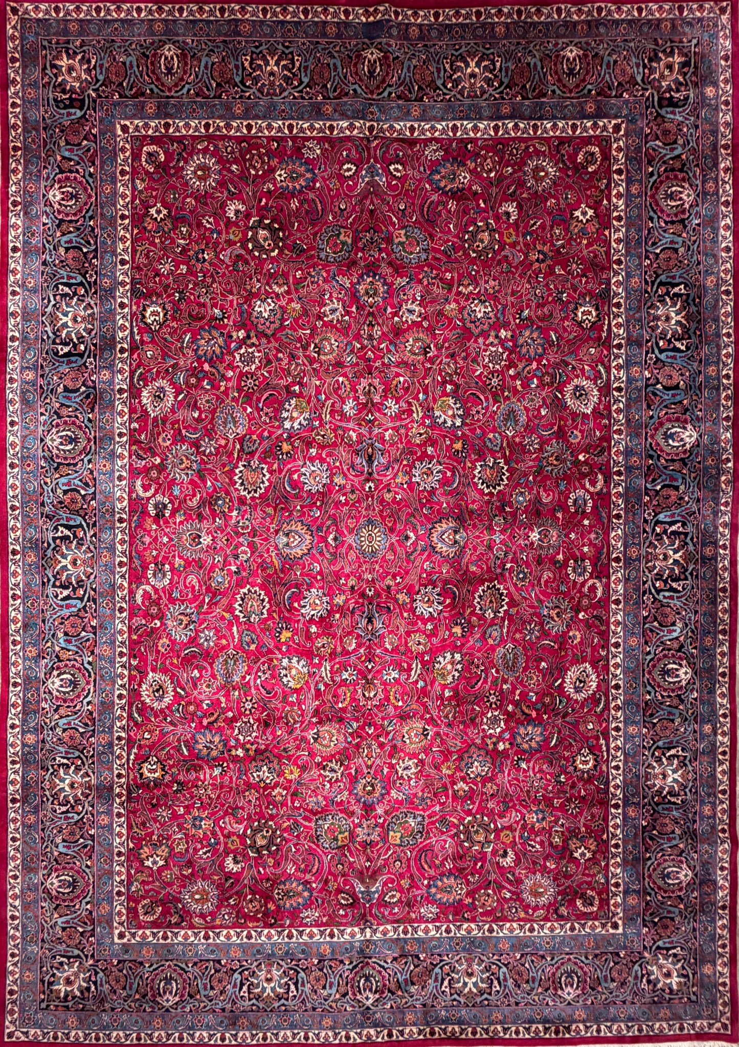 11’6”x16’5” Hand-Knotted Very Fine Wool Persian Mashad Signed Area Rug Handmade