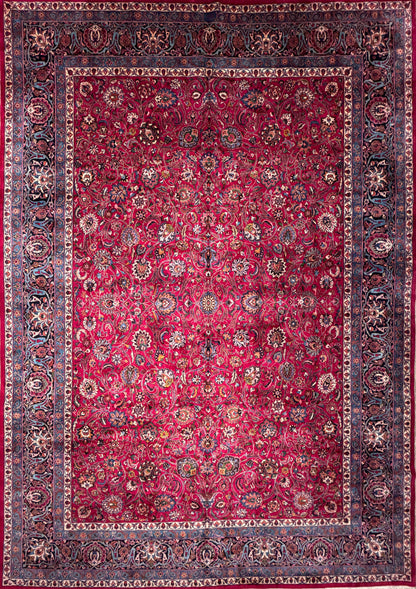 11’6”x16’5” Hand-Knotted Very Fine Wool Persian Mashad Signed Area Rug Handmade
