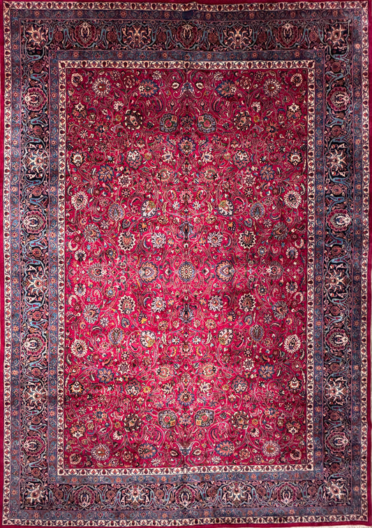 11’6”x16’5” Hand-Knotted Very Fine Wool Persian Mashad Signed Area Rug Handmade