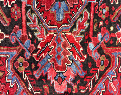 9’7”x13’ Vintage Hand-Knotted Wool Heriz Persian Rug 9x13 Red Handmade Carpet