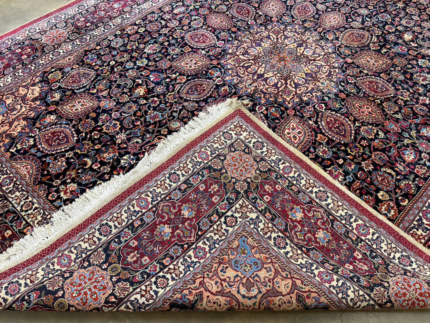 9’9”x13’2” Hand-Knotted Very Fine Antique Wool Persian Mashad Signed Saber Area Rug