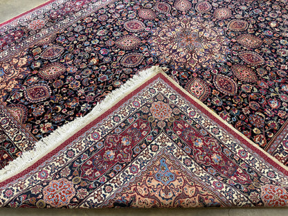 9’9”x13’2” Hand-Knotted Very Fine Antique Wool Persian Mashad Signed Saber Area Rug