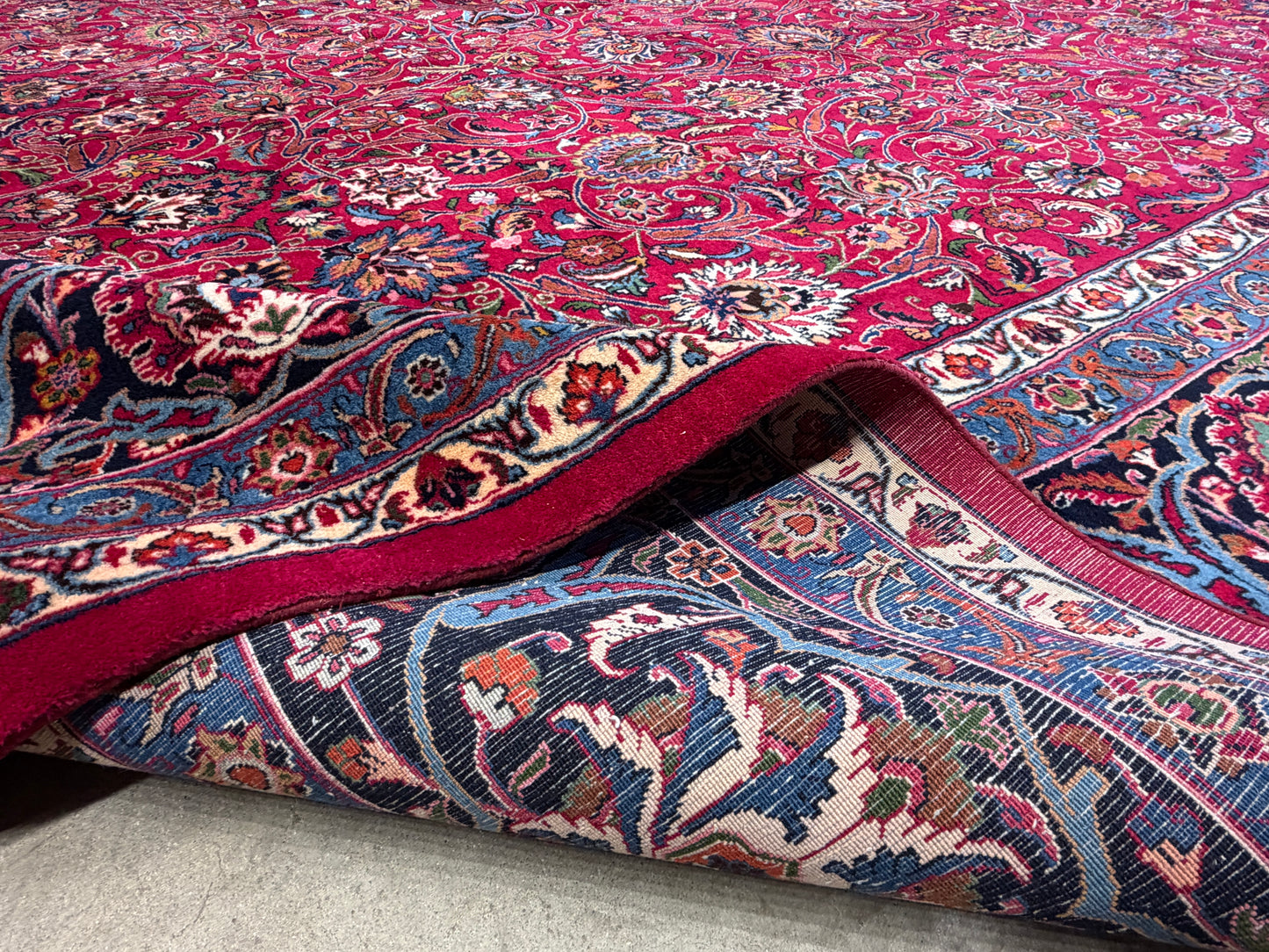 11’6”x16’5” Hand-Knotted Very Fine Wool Persian Mashad Signed Area Rug Handmade