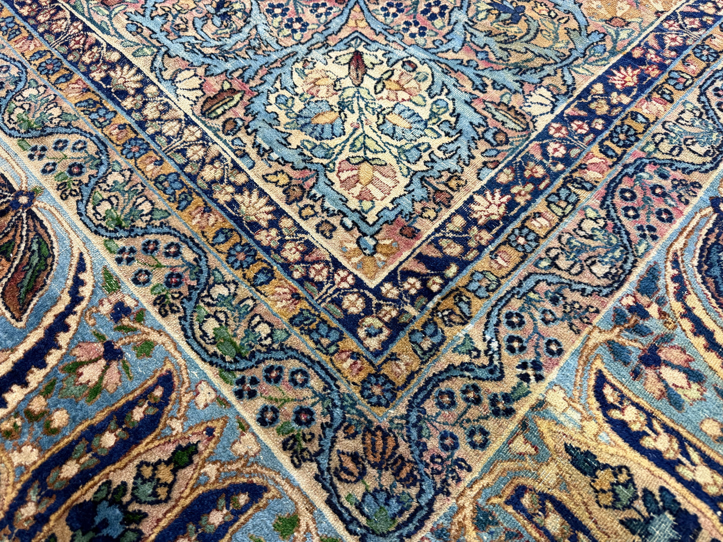 11’x14’10” Antique Hand-Knotted Fine Wool Persian Kerman Area Rug Handmade