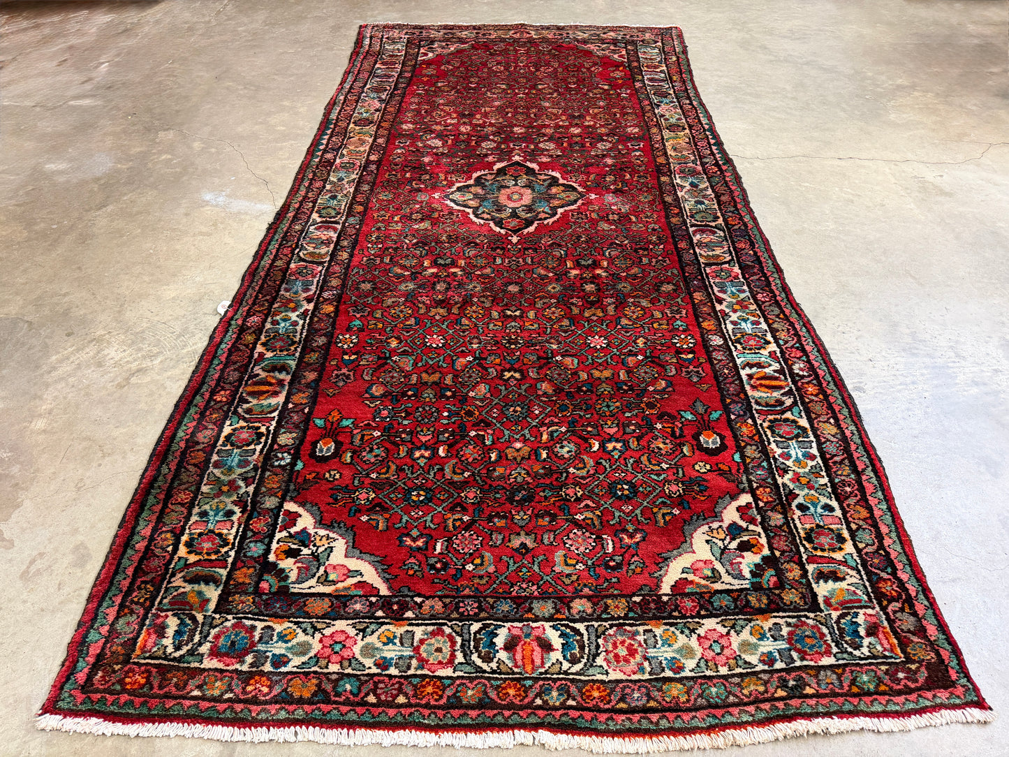 4’10”x10’3” Vintage Hand-Knotted Wool Hamadan Persian Rug 4x10 Red Handmade Tribal Carpet
