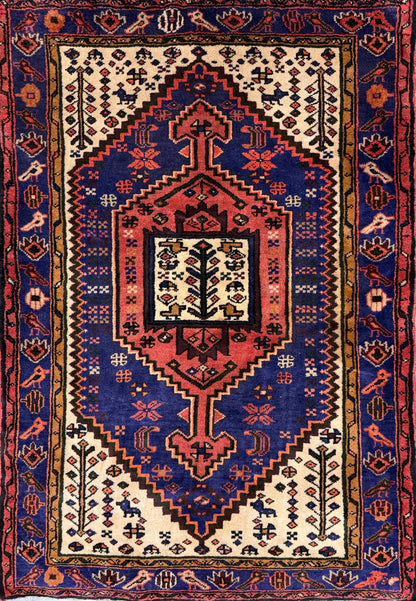 3’4”x5’ Hand-Knotted Wool Hamadan Persian Rug 3x5 Blue Handmade Carpet