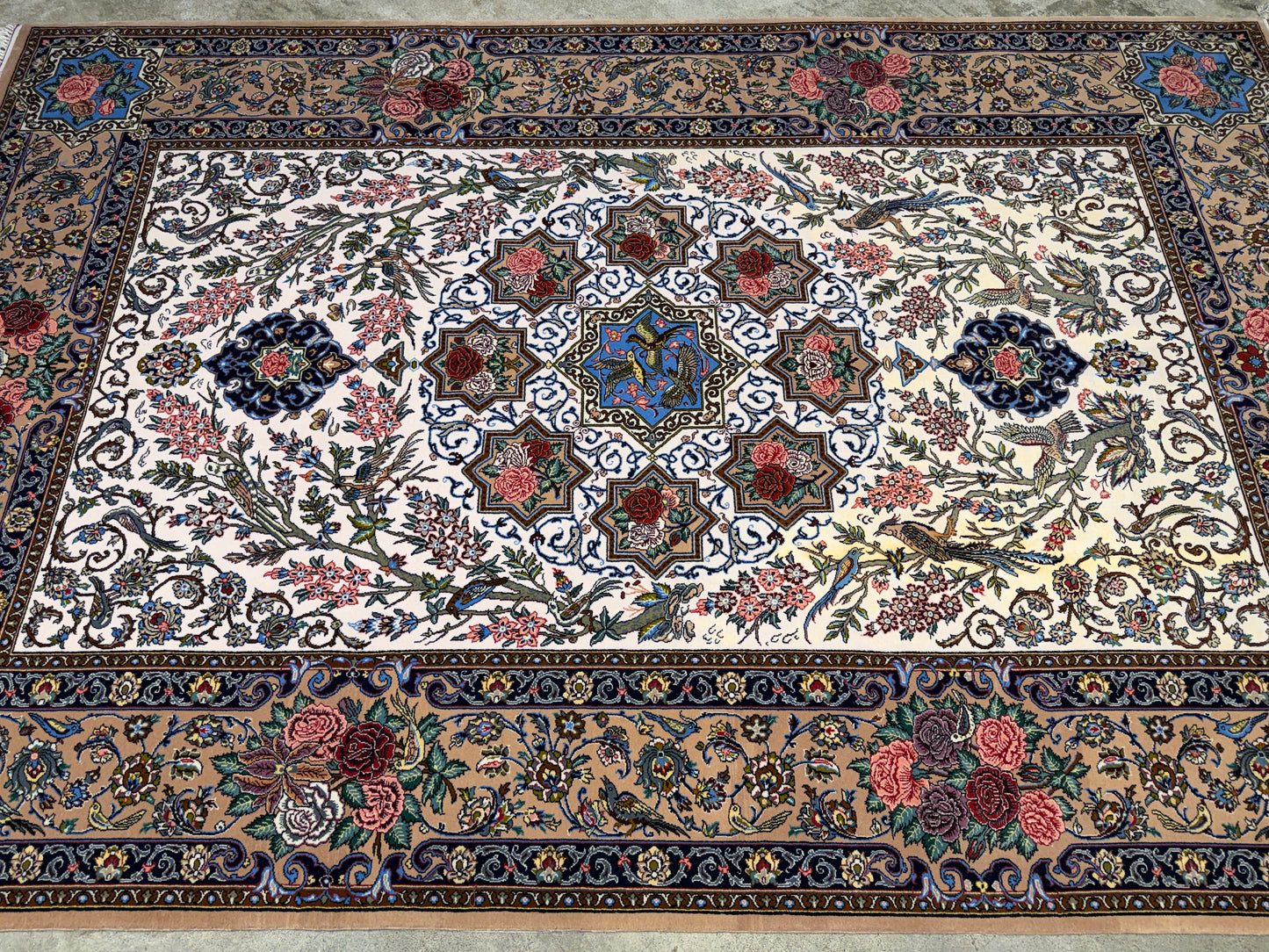 Hand-Knotted Persian Isfahan Rug -Garden of Birds- Signed Fakharian - 4’9”x7’2”