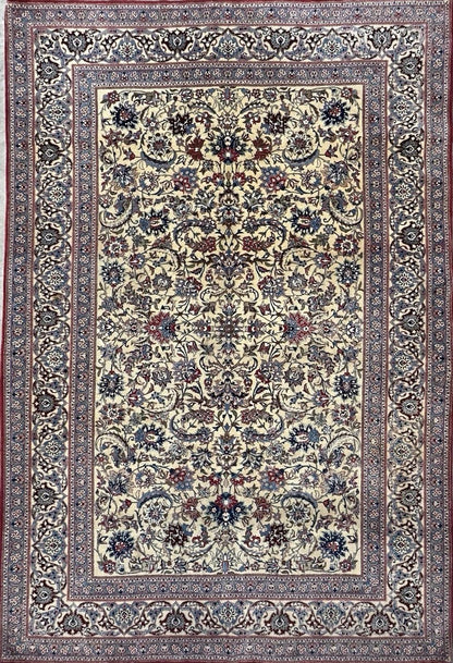 4’11”x7’6” Hand-Knotted Fine Antique Wool Nain Area Rug - All-over Carpet