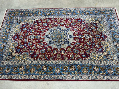 3’7”x5’3” Hand-Knotted Fine Wool & Silk Isfahane  Area Rug - Handmade Carpet 3x5