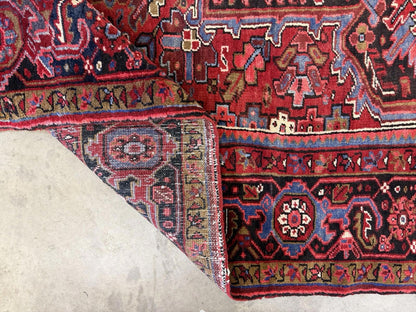 9'7"x13' Vintage Hand-Knotted Herize Rug Antique Handmade Red Oriental Geometric