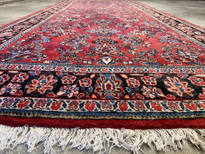 5’7”x14’8” Antique Hand-knotted Wool Sarouk Runner Rug - Handmade Red 5x14