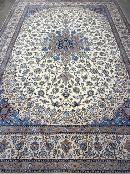 8’7”x12’1” Hand-Knotted Wool & Silk Nain Habibian Area Rug 8x12 Handmade Carpet