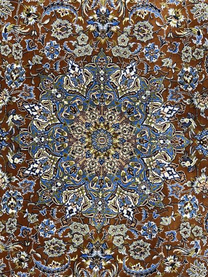 6’10”x9’10” Hand-Knotted  Fine Wool & Silk Isfahane  Area Rug - Medallion Carpet
