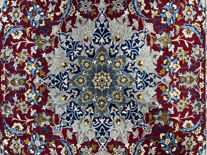 3’7”x5’3” Hand-Knotted Fine Wool & Silk Isfahane  Area Rug - Handmade Carpet 3x5