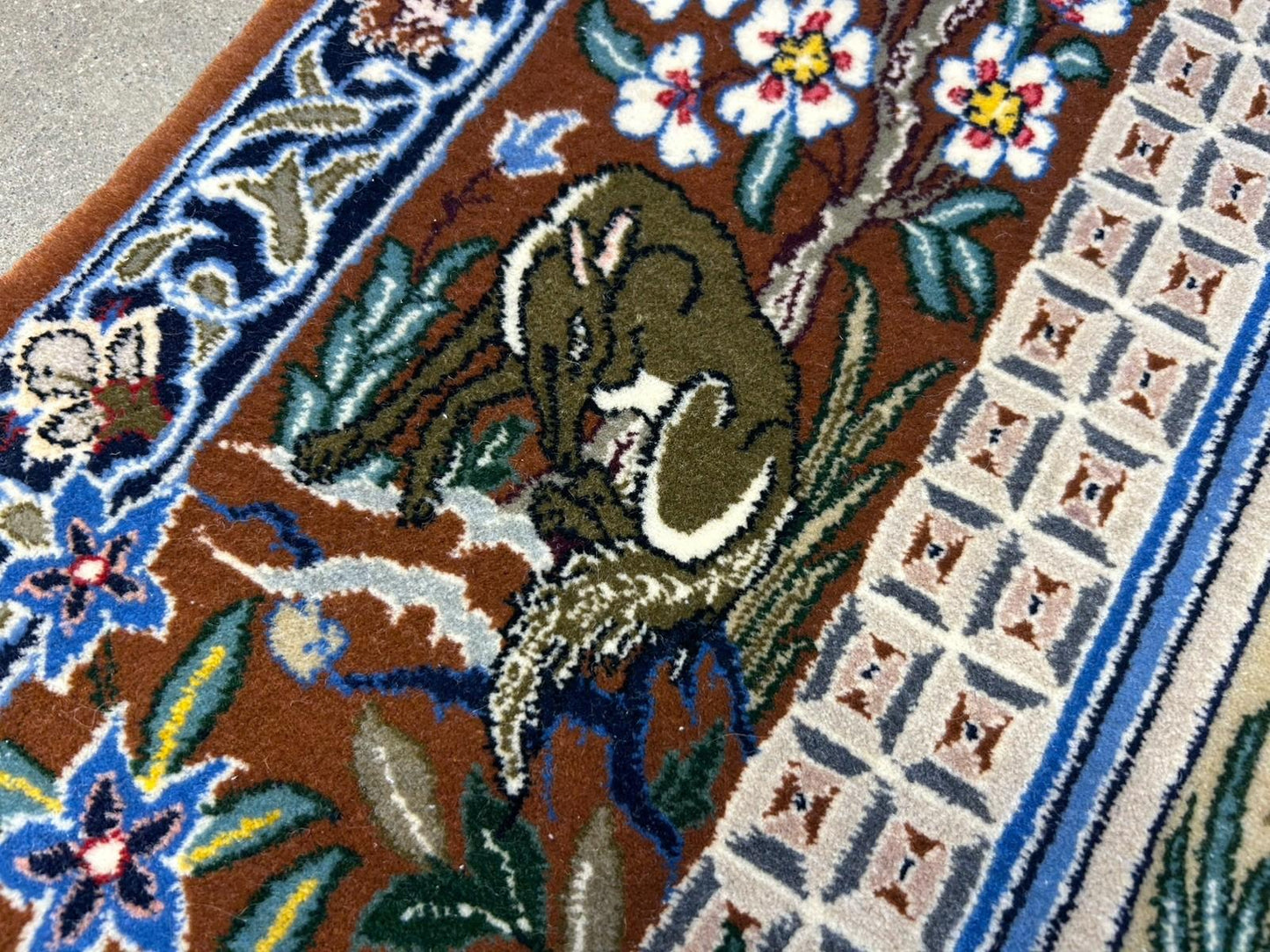 3’9”x5’11” Hand-Knotted Fine Wool & Silk Isfahane Pictorial Area Rug - Carpet