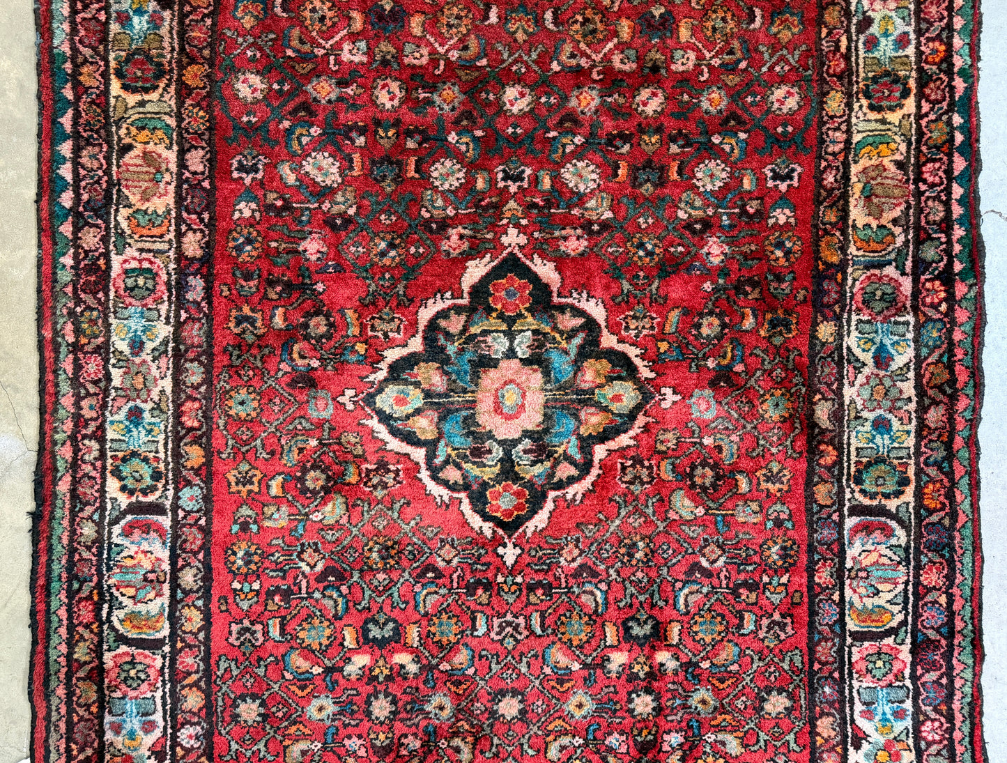 4’10”x10’3” Vintage Hand-Knotted Wool Hamadan Persian Rug 4x10 Red Handmade Tribal Carpet
